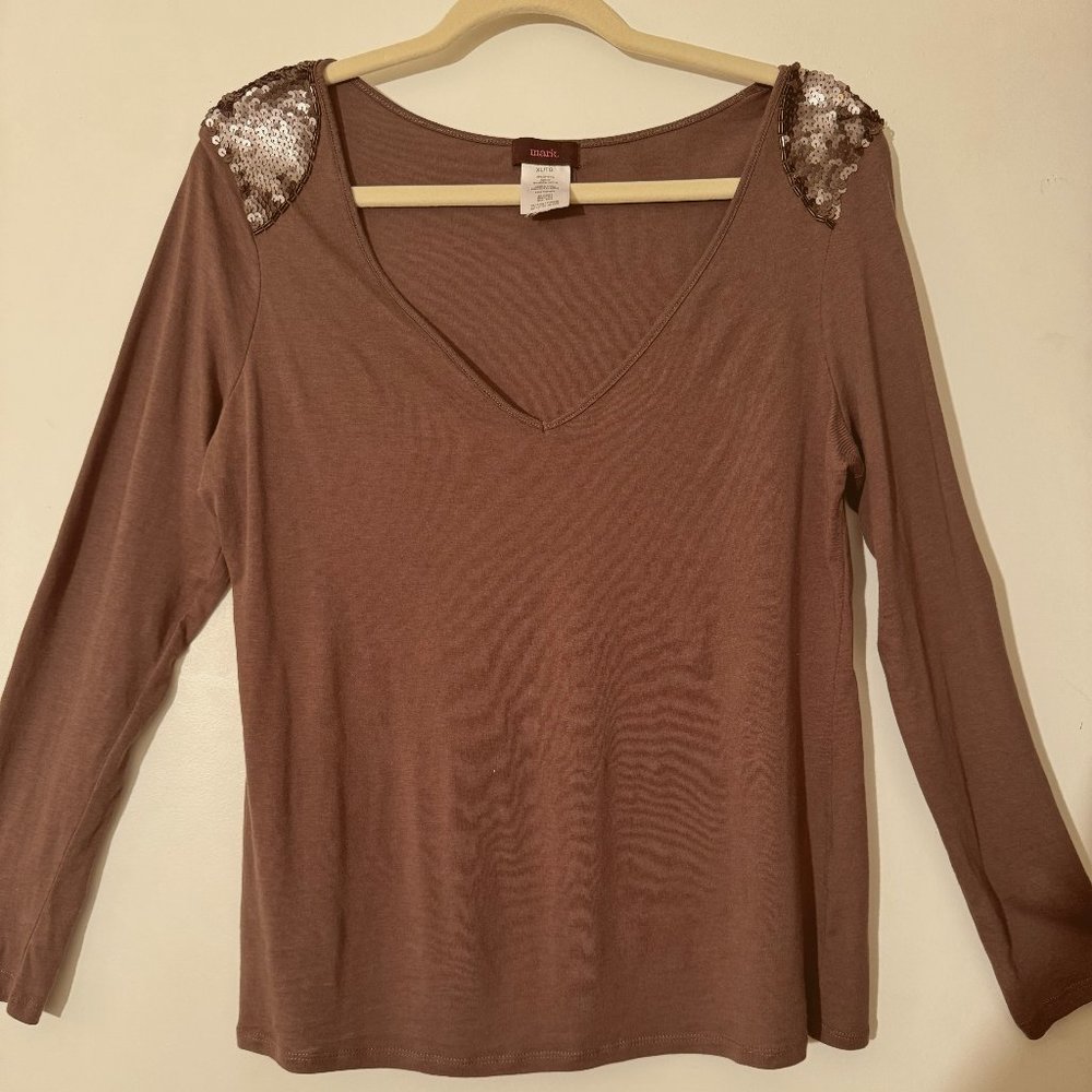 Ladies Brown Shirt w/ Sequined Trim